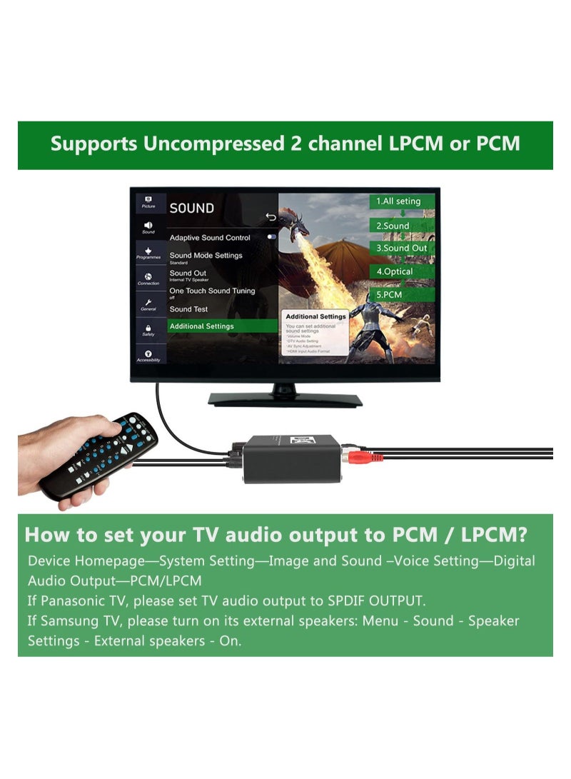 كابتن تيك 192kHz Digital to Analog Audio Converter for TV with Bass Volume Control, DAC Bi-Directional Coaxial/Optical Toslink SPDIF to AUX Stereo L/R RCA 3.5mm Jack Adapter for DVD Home Theater - Image 5