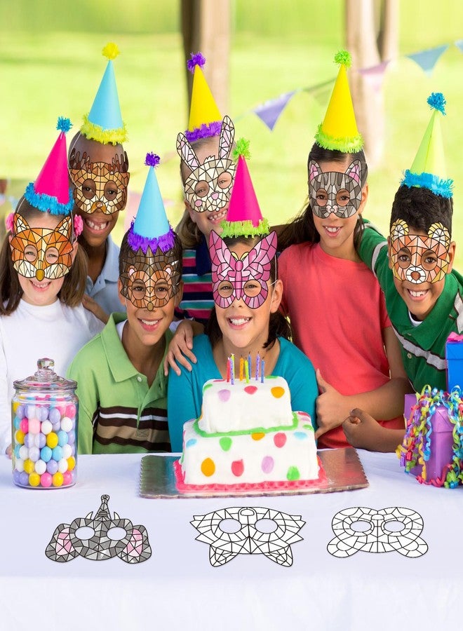BeYumi Coloring Animals Mask Craft - 24Pcs Color Your Own Animals Mask Kit for Kids DIY Animal Geometric Card Decor School Classroom Theme Party Favors Fun Art Activity - Image 4