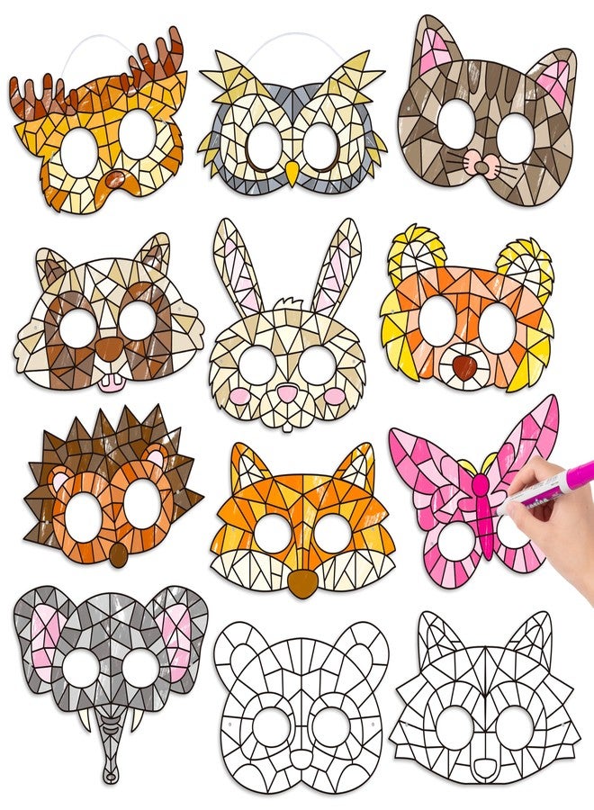 BeYumi Coloring Animals Mask Craft - 24Pcs Color Your Own Animals Mask Kit for Kids DIY Animal Geometric Card Decor School Classroom Theme Party Favors Fun Art Activity - Image 1