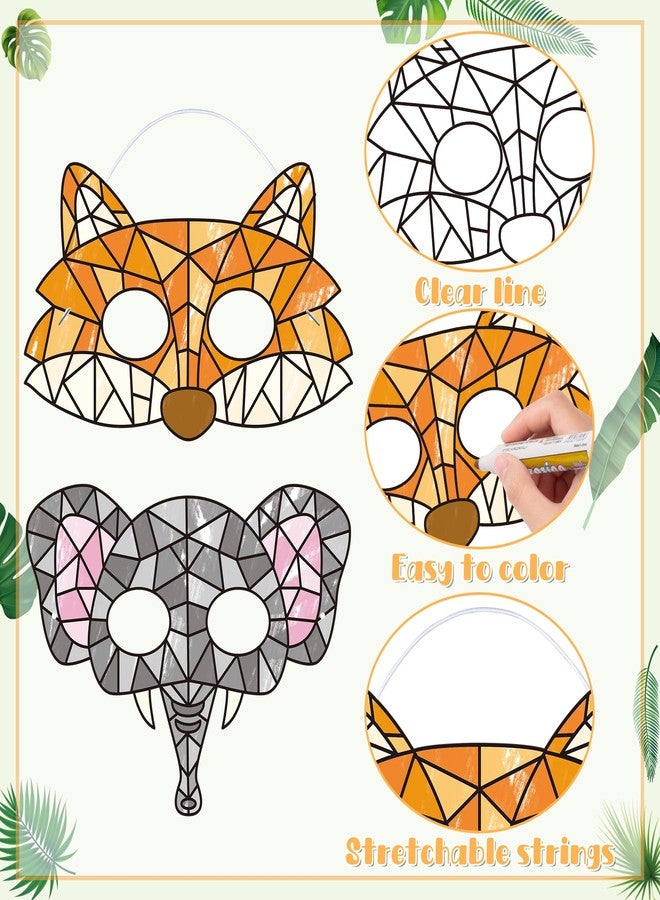 BeYumi Coloring Animals Mask Craft - 24Pcs Color Your Own Animals Mask Kit for Kids DIY Animal Geometric Card Decor School Classroom Theme Party Favors Fun Art Activity - Image 3