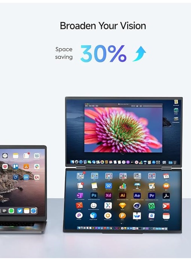 15.6" Dual-Screen Portable Monitor – FHD 1080P USB-C & HDMI, Foldable with Built-in Speakers & 180° Rotation - Image 3