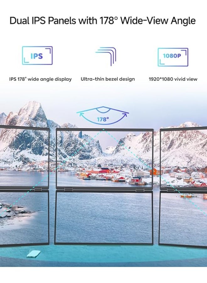 15.6" Dual-Screen Portable Monitor – FHD 1080P USB-C & HDMI, Foldable with Built-in Speakers & 180° Rotation - Image 4