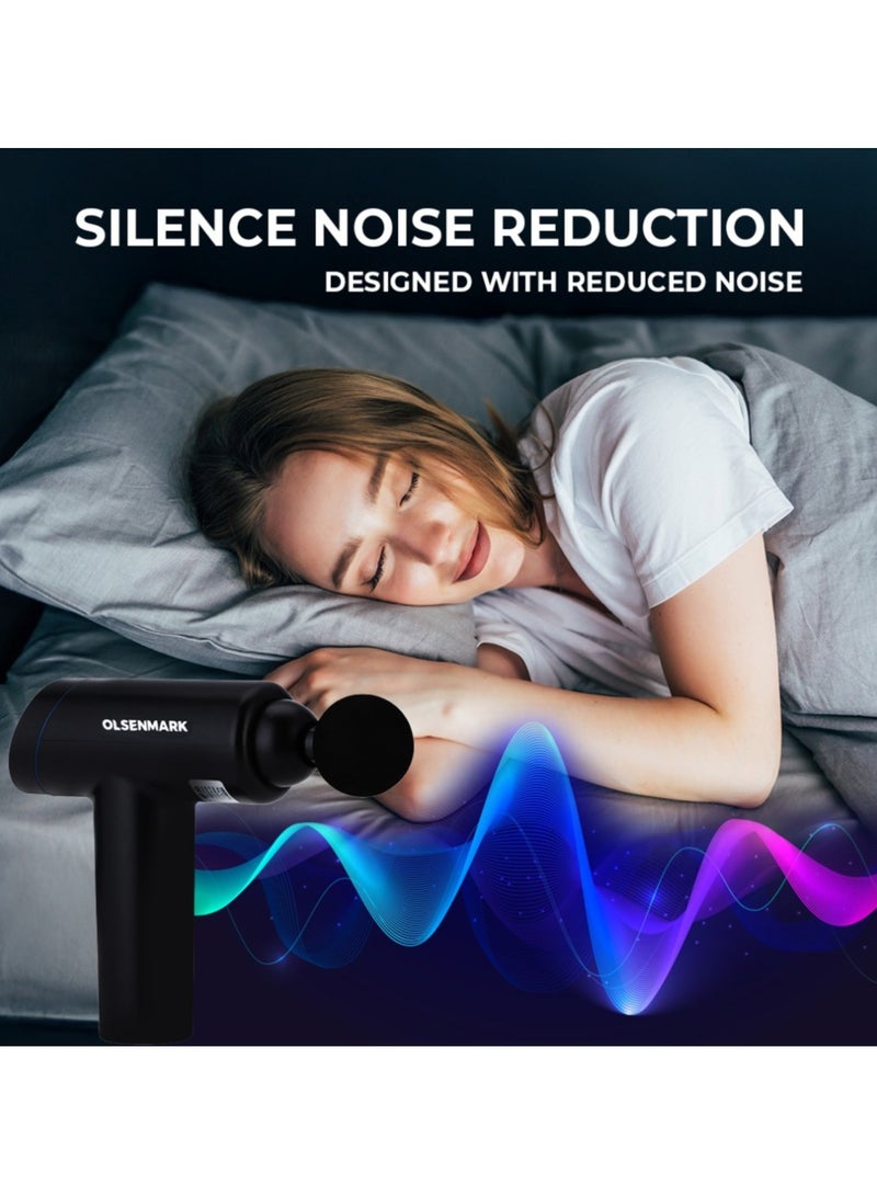 Olsenmark 6 in 1 Percussion Massager for Pain Relief, Rechargeable and Cordless Gun with an Ergonomic Grip, Massage Gun for full body with Detachable Head, 2 year warranty