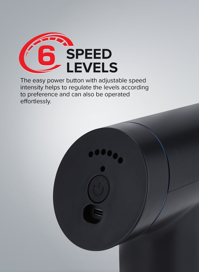 Olsenmark 6 in 1 Percussion Massager for Pain Relief, Rechargeable and Cordless Gun with an Ergonomic Grip, Massage Gun for full body with Detachable Head, 2 year warranty