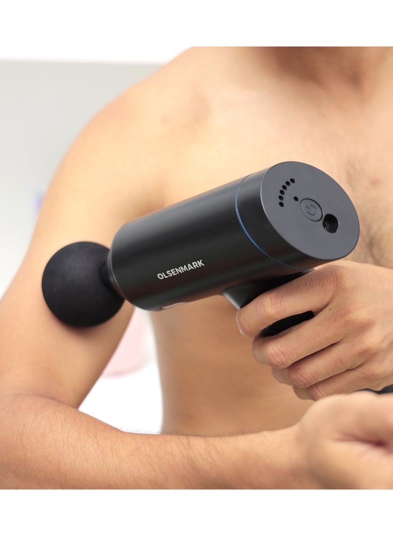 Olsenmark 6 in 1 Percussion Massager for Pain Relief, Rechargeable and Cordless Gun with an Ergonomic Grip, Massage Gun for full body with Detachable Head, 2 year warranty