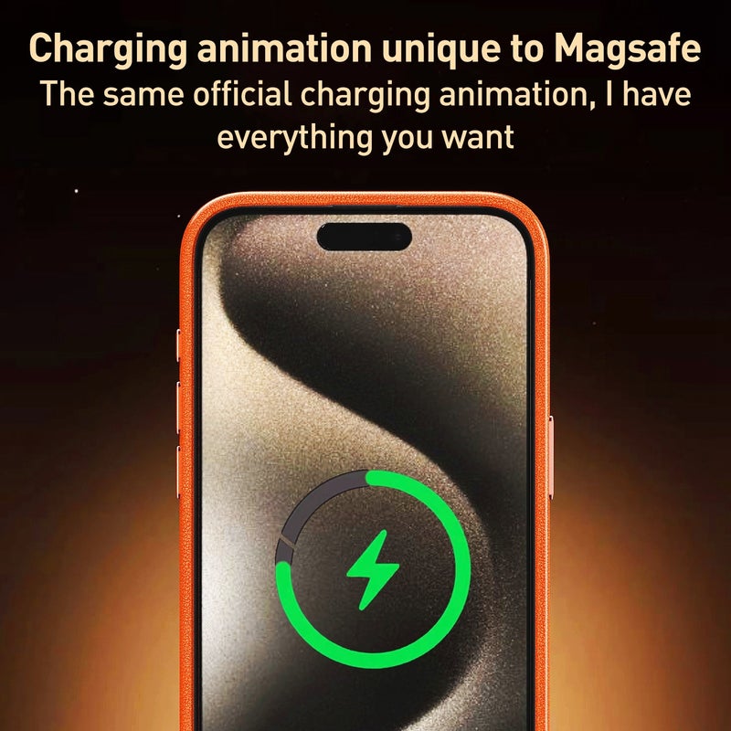 HuHa Case Cover For iPhone 15 Plus Metal Lens Frame Leather Magsafe Full Coverage Shockproof Phone Case(Orange) - Image 5