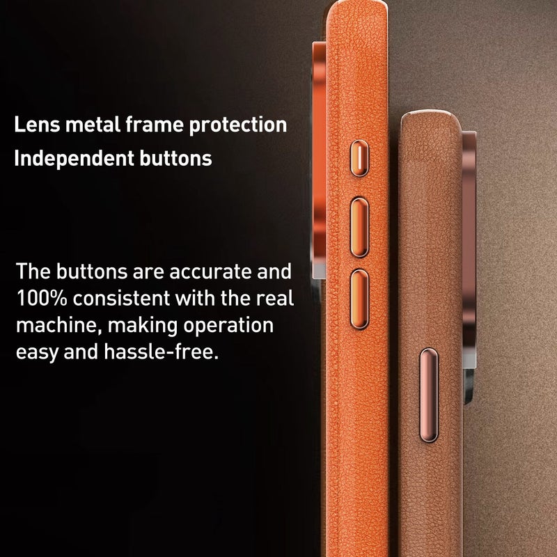 HuHa Case Cover For iPhone 15 Plus Metal Lens Frame Leather Magsafe Full Coverage Shockproof Phone Case(Orange) - Image 3
