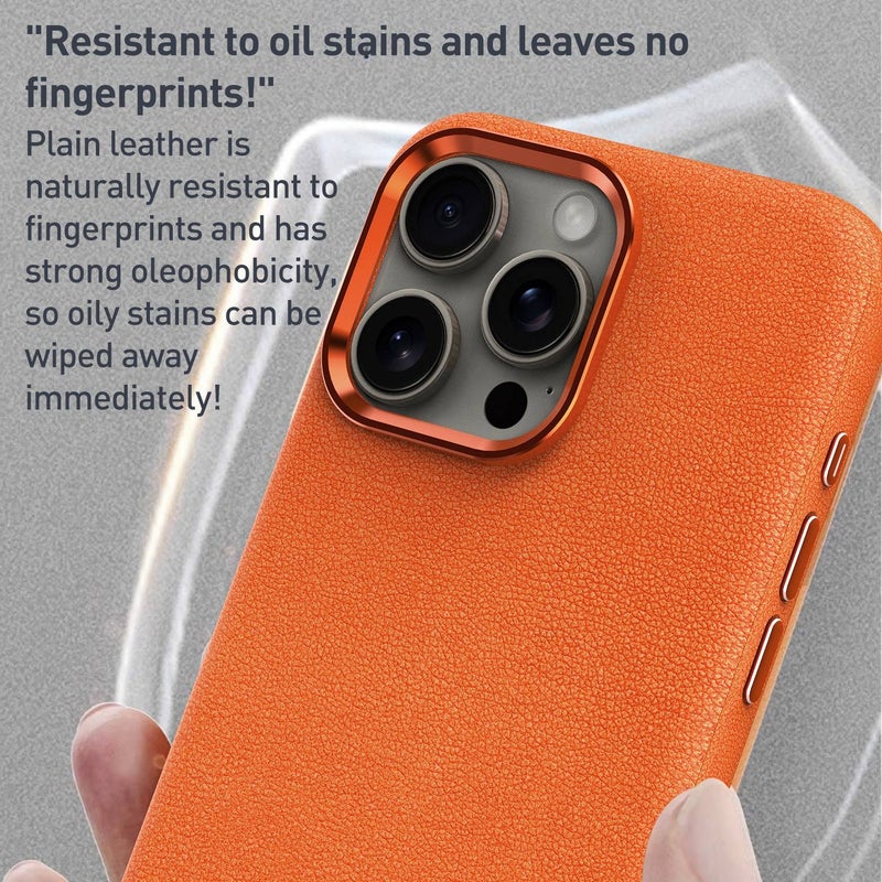 HuHa Case Cover For iPhone 15 Plus Metal Lens Frame Leather Magsafe Full Coverage Shockproof Phone Case(Orange) - Image 4