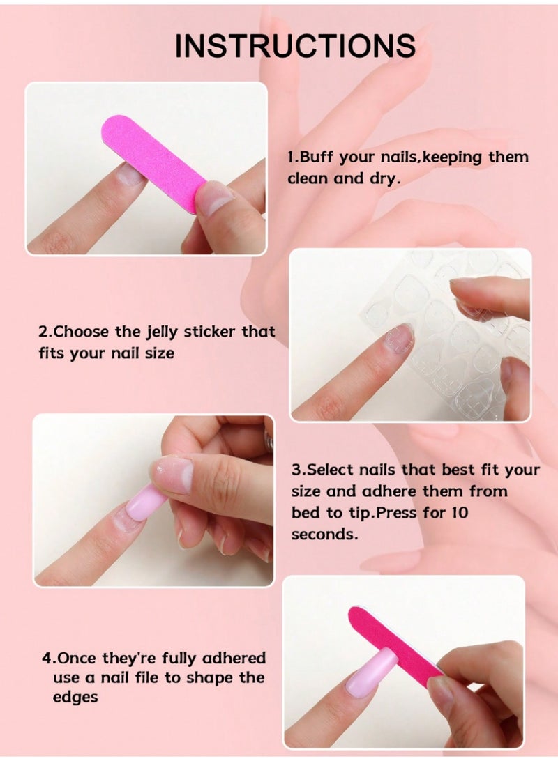 خاجول 24 قطعة أظافر لاصقة قصيرة جاهزة، أظافر قصيرة لاصقة لامعة بلون وردي فاتح مع برقائق فضية، مجموعة أظافر صناعية للنساء تتضمن غراء وأدوات، للمناسبات والاستخدام اليومي - Image 4