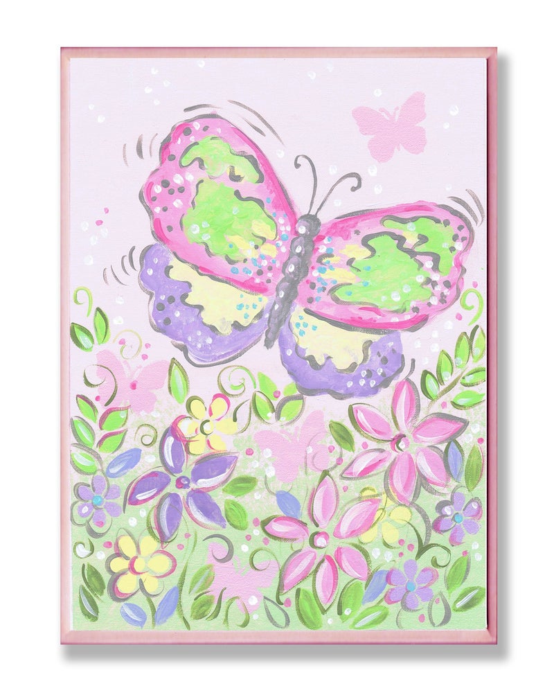 Stupell Industries The Kids Room by Stupell Large Pastel Butterfly and Flowers Rectangle Wall Plaque