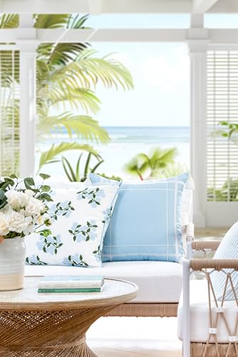 Hofdeco Premium Coastal Patio Indoor Outdoor Throw Pillow Cover Only 20x20 Water Repellent for Backyard Couch Baby Blue Print Hydrangea Flower - Image 3