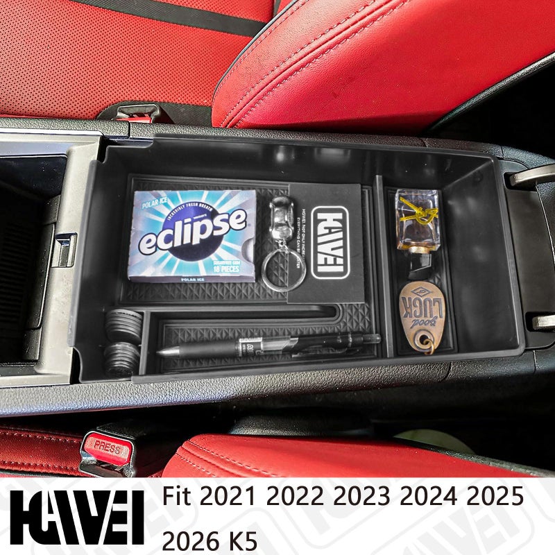 HGWEI Center Console Organizer Compatible with 2021 2022 2023 2024 2025 2026 Kia K5 DL3 GT Line Interior Accessories, ABS Insert Tray Armrest Storage Box, Black - Image 3