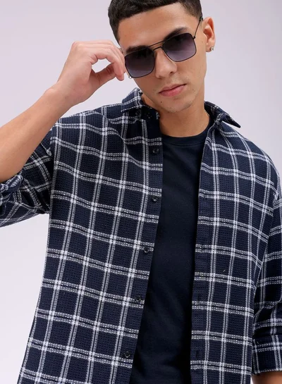 The Indian Garage Co Men Regular Fit Checkered Full Sleeves Cutaway Collar Resort Wear Shirt