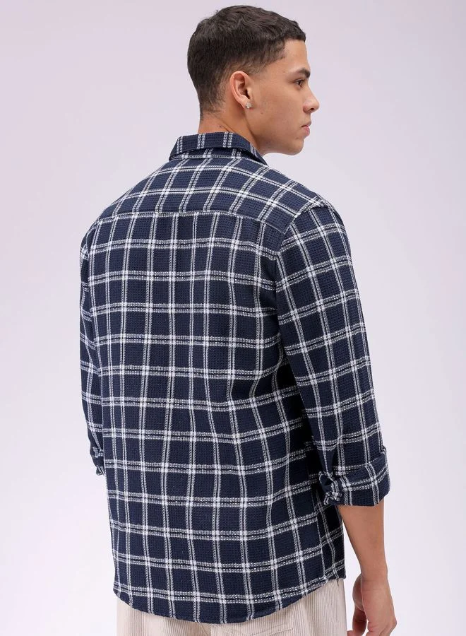 شركة المرآب الهندية Men Regular Fit Checkered Full Sleeves Cutaway Collar Resort Wear Shirt