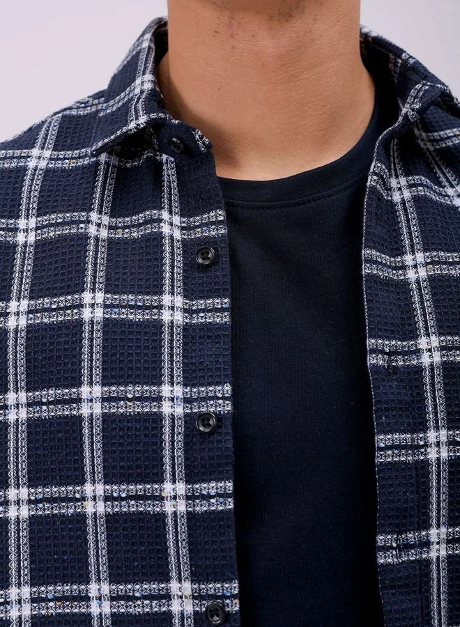 شركة المرآب الهندية Men Regular Fit Checkered Full Sleeves Cutaway Collar Resort Wear Shirt