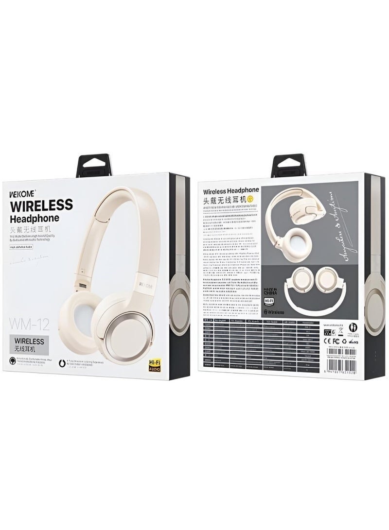 WEKOME WM-12 Wireless/Wired On-Ear Headphones – Bluetooth Stereo Headset with Built-in Mic, Deep Bass Sound & 4 Hours Playtime | Foldable Comfortable Design – White - Image 1