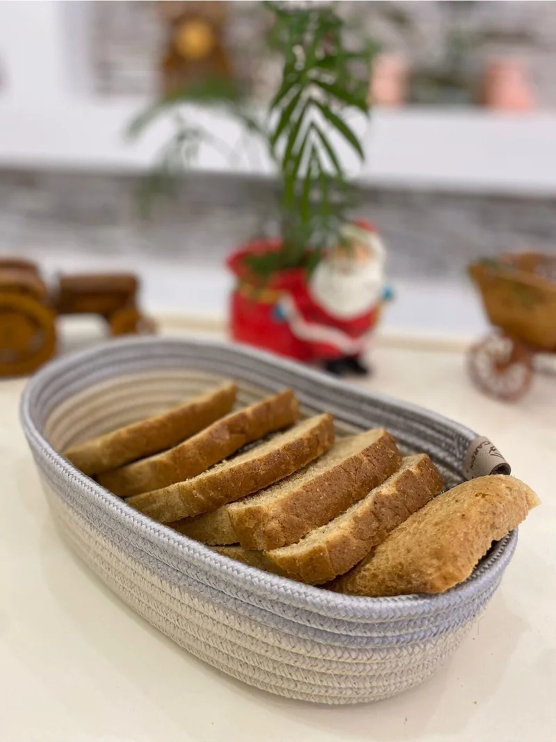 بدز ديري Bdz Leather Jute Wicker Basket Double Color Organizer Bread Fruit Basket