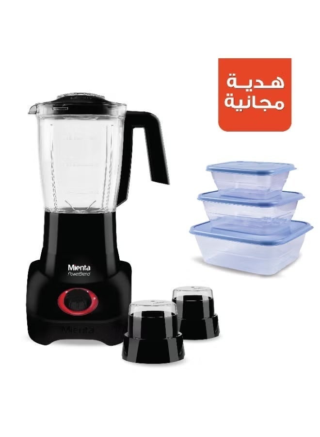 Mienta Powerblend Countertop Blender with Attachments, 1.75 Liter, 800 Watt, Black, BL1271G - Image 1