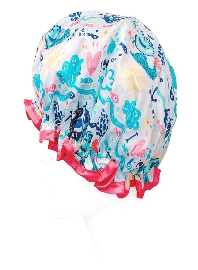 allydrew Reusable Women's Waterproof Shower Caps for Long Hair, Under the Sea - Image 3