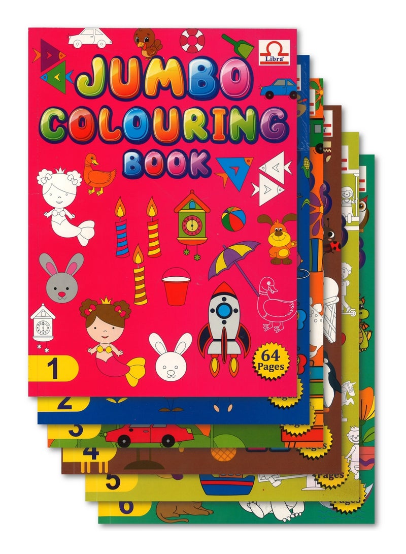 Libra 6-Piece A4 Size Jumbo Fun With Colouring Activity Book For Kids 64 Pages Per Book - Image 1