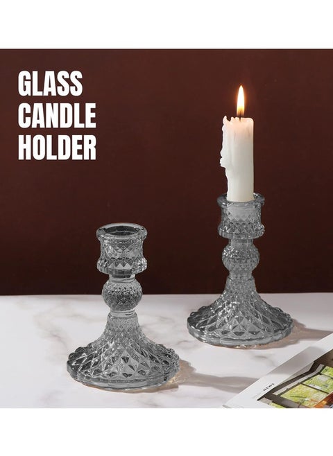 Glass Candle Holder Clear Candlestick Holder & Taper Candle Holder for Wedding Party Table Spring Decor Anniversary Dining Room Table Valentine's Day