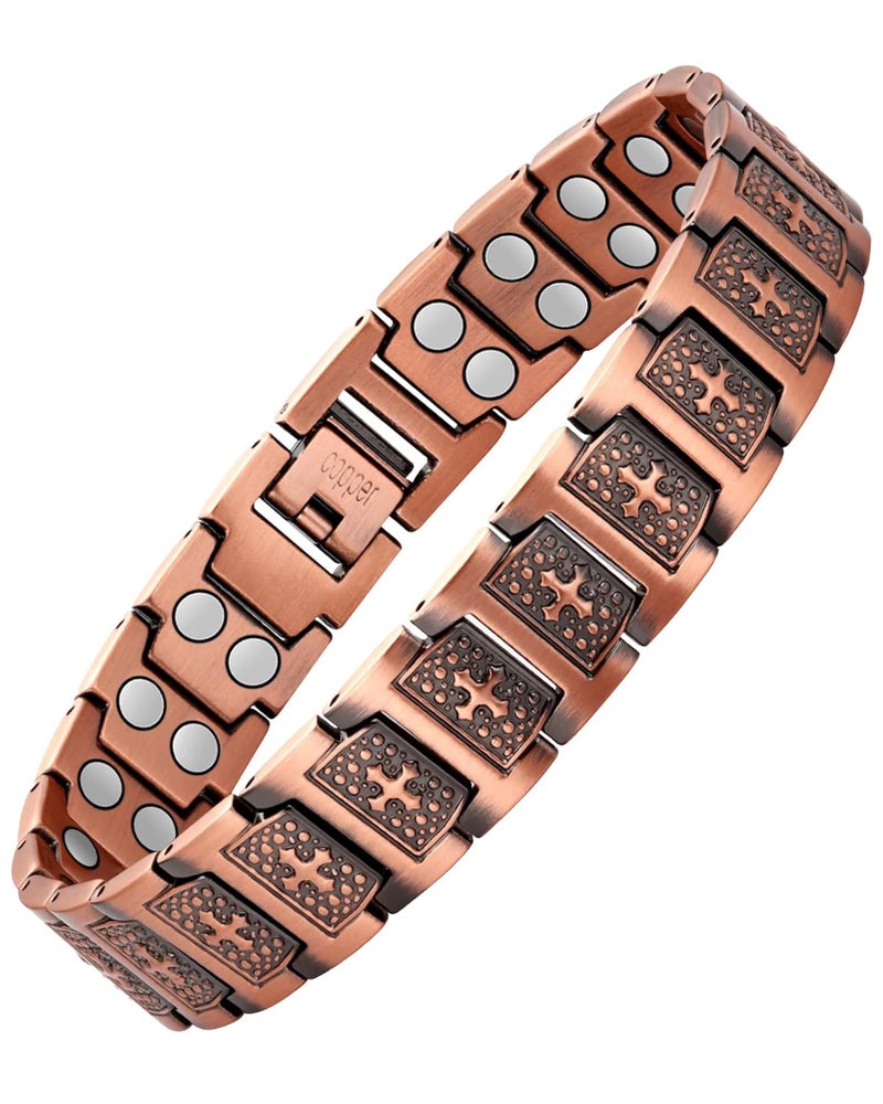 Feraco Copper Cross Bracelet for Men,Magnetic Therapy Cooper Christian Bracelets with 46 Magnets, Men's 99.99% Pure Copper Jewelry - Image 1
