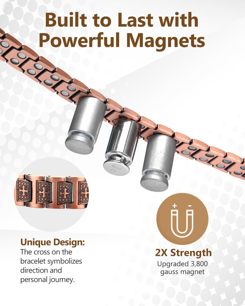 Feraco Copper Cross Bracelet for Men,Magnetic Therapy Cooper Christian Bracelets with 46 Magnets, Men's 99.99% Pure Copper Jewelry - Image 3