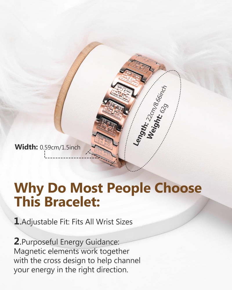 Feraco Copper Cross Bracelet for Men,Magnetic Therapy Cooper Christian Bracelets with 46 Magnets, Men's 99.99% Pure Copper Jewelry - Image 4