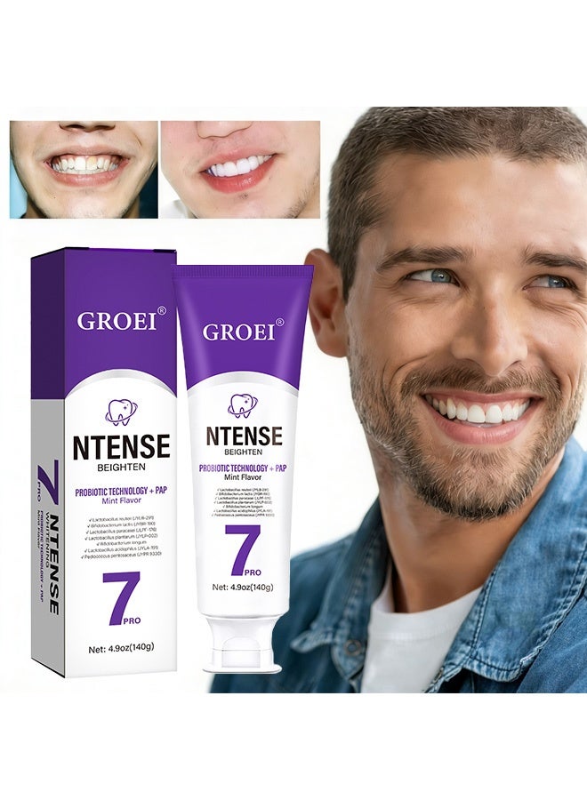 GROEI 7pro Intense Toothpaste, 7pro Intense Whitening Toothpaste With 7 Probiotics For Teeth, Natural Deep Cleaning Care toothpaste, Deep Enamel Repair u0026 Long-Lasting Freshness (140g) - Image 1
