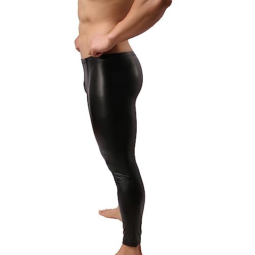 YUFEIDA Men's Faux Leather Tight Pants Man Leggings PVC Long Trousers A/Black - Image 5