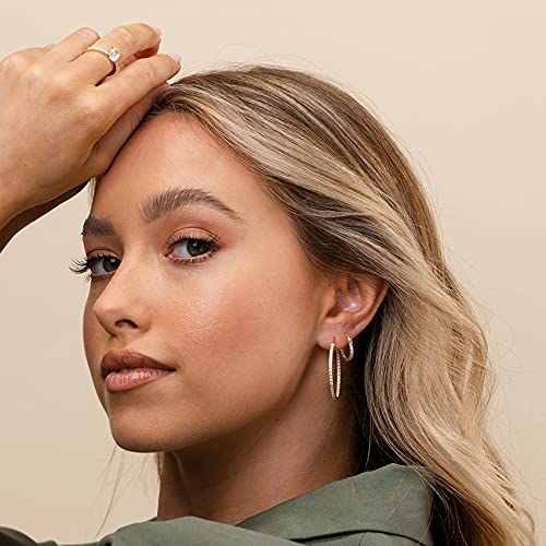 PAVOI 14K Gold Plated 925 Sterling Silver Post Cubic Zirconia Hoop Earrings | Large White Gold Hoops - Image 4