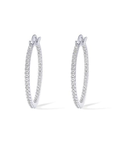 PAVOI 14K Gold Plated 925 Sterling Silver Post Cubic Zirconia Hoop Earrings | Large White Gold Hoops - Image 3