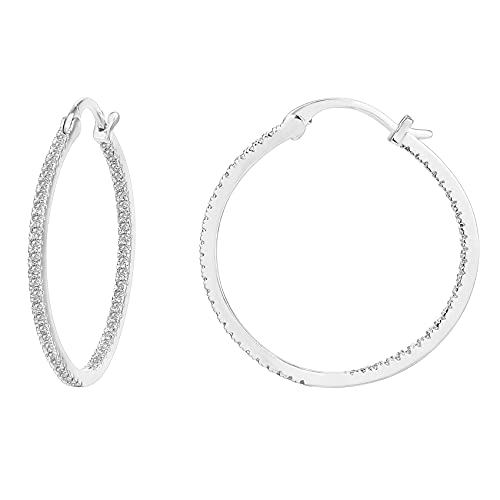PAVOI 14K Gold Plated 925 Sterling Silver Post Cubic Zirconia Hoop Earrings | Large White Gold Hoops - Image 1
