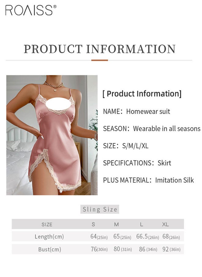 Suspender Lace Ice Silk Satin Nightgown Women's V-Neck Adjustable Shoulder Straps Pajamas Home Daily Wear - pzsku/ZB8B1267E146A3B795C9DZ/45/_/1736910477/aa839a7b-379b-4bee-a83f-451f187c9c0b