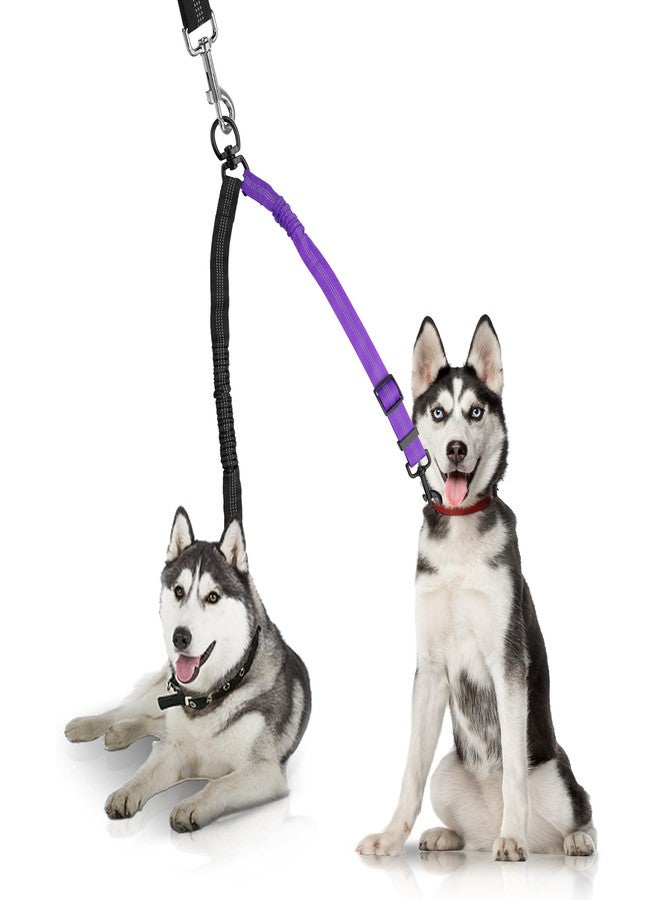 YAODHAOD Double Dog Leash,Two Dog Leash Splitter, No Tangle 360° Swivel Rotation Reflective Lead, Adjustable Length Bungee Heavy Duty Walking Training Dual Extension (Black + Purple) - Image 1