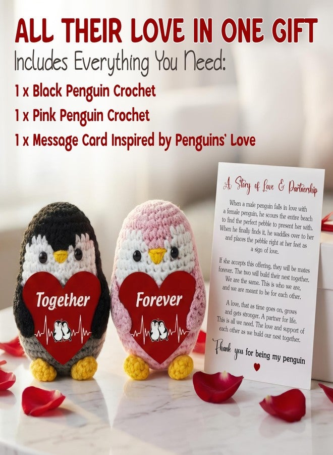 OASSIE Anniversary Couple Gifts for Him and Her - Positive Penguin Couple Crochet with Card - Birthday Anniversary Wedding Gifts for Men Women Couples Husband Wife Boyfriend Girlfriend - Image 3