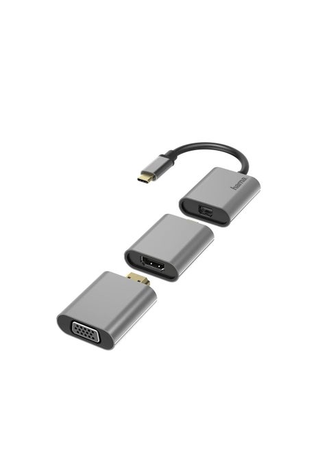 Hama 200306 Video Adapter Set, 6 in 1, USB-C, Mini-DisplayPort, HDMI™, VGA, alu