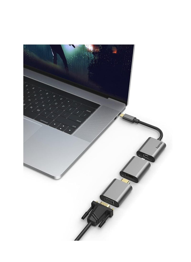 Hama 200306 Video Adapter Set, 6 in 1, USB-C, Mini-DisplayPort, HDMI™, VGA, alu