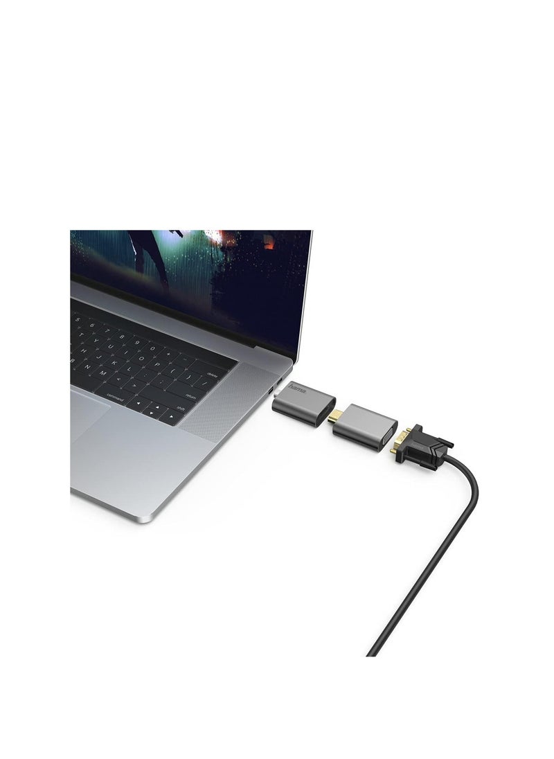 Hama 200306 Video Adapter Set, 6 in 1, USB-C, Mini-DisplayPort, HDMI™, VGA, alu