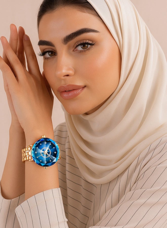 سينو ساعة نسائية مقاومة للماء من ماركة SENO من Tik Tok ذات وجه ماسي مرصع بالنجوم وزجاج متعدد الزوايا وحزام من الفولاذ المقاوم للصدأ - Image 4