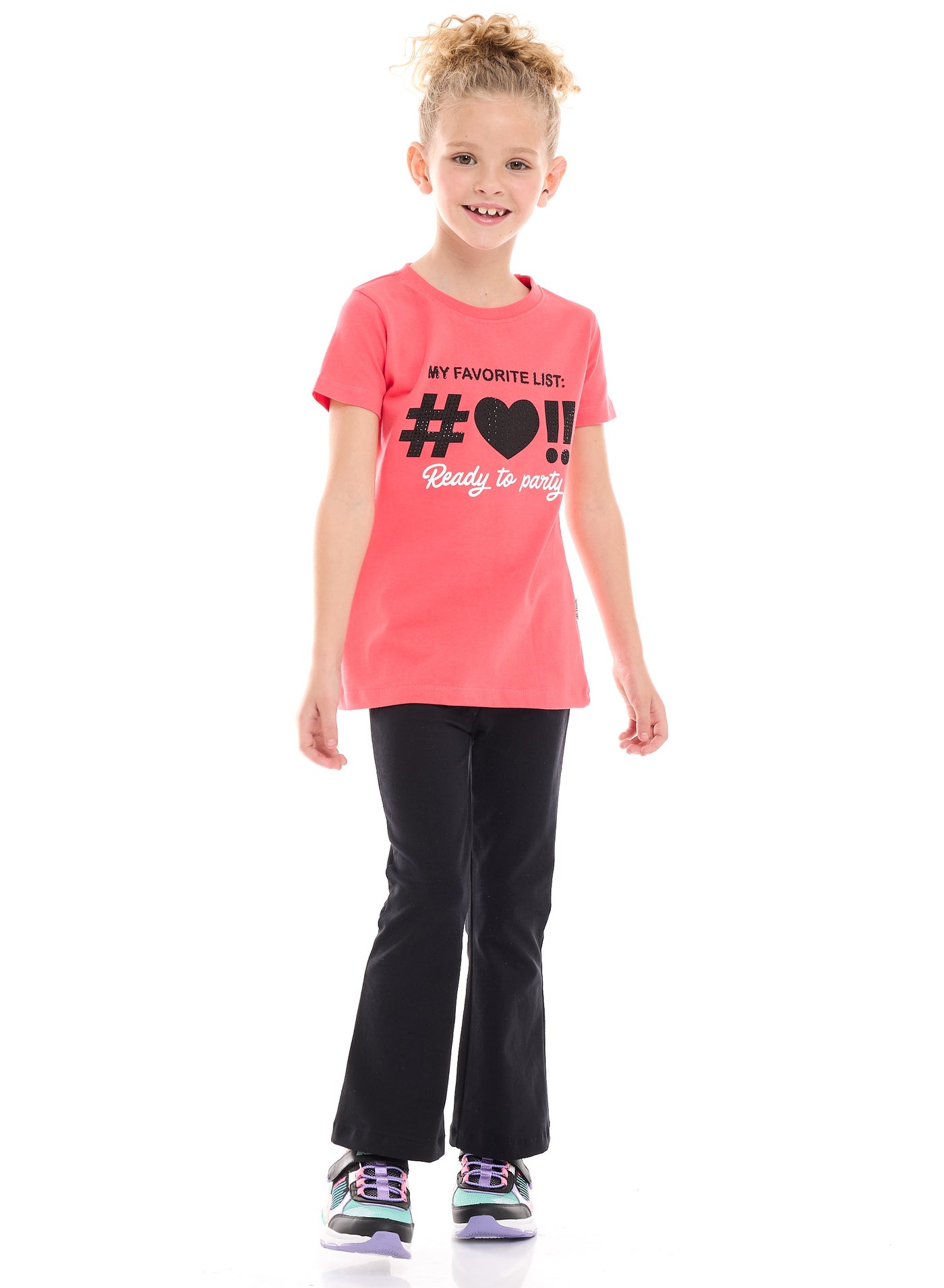 victor and jane Girls’ 2-Piece Outfit Set - (2-8 Years)Tee & Flared Legging - Pink & Grey
