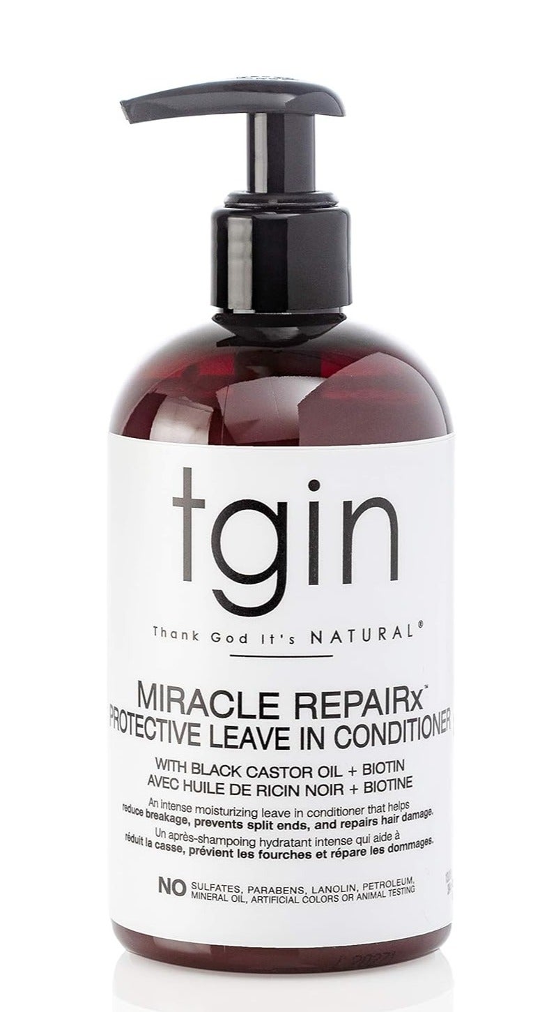 TGIN Miracle RepaiRx Protective Leave-In Conditioner with Biotin & Black Castor Oil – 13 oz – Repairs Damaged Hair & Reduces Breakage - Image 1