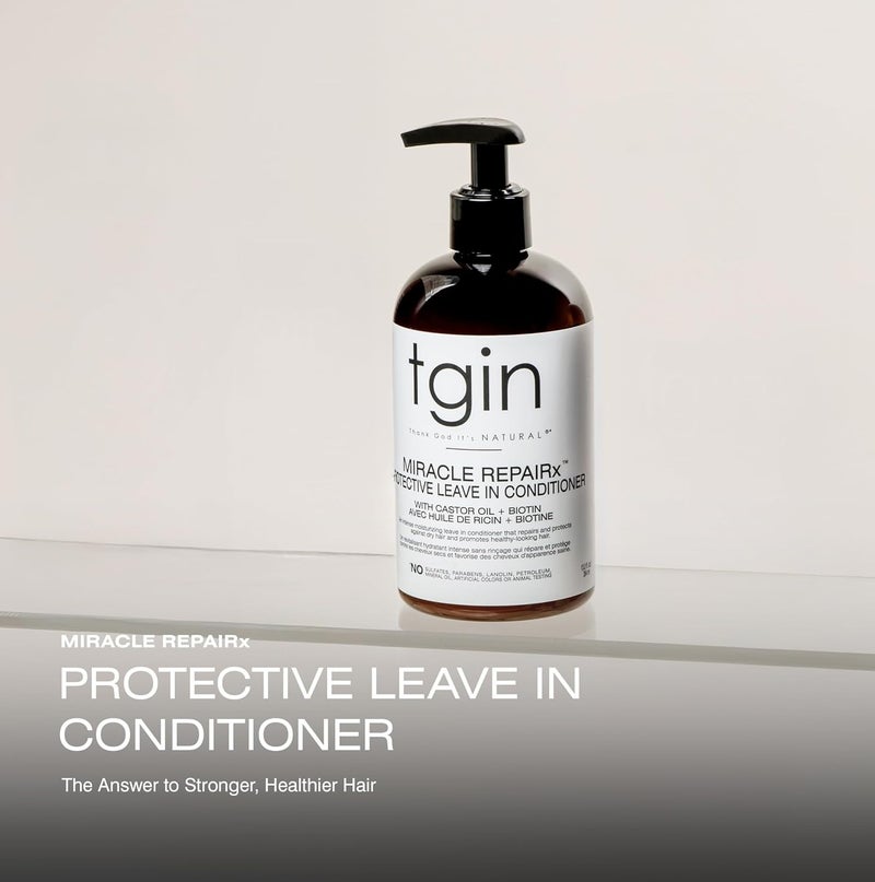 TGIN Miracle RepaiRx Protective Leave-In Conditioner with Biotin & Black Castor Oil – 13 oz – Repairs Damaged Hair & Reduces Breakage - Image 3