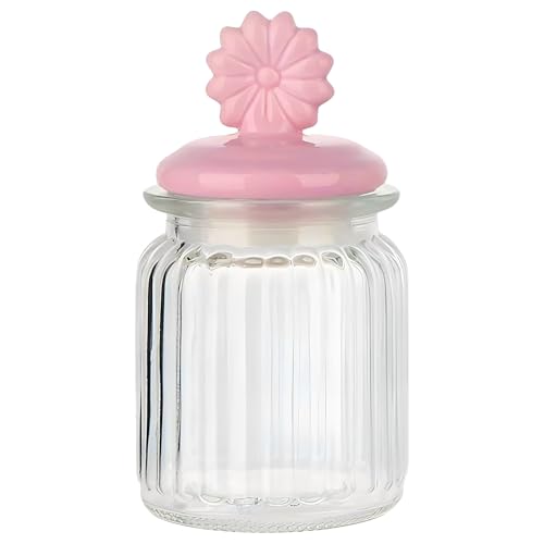 MUAC Decorative Glass Storage Jars with Ceramic Floral Airtight Lids For Storing Spices, Honey, Sugar, Chocolate, Candy, Sweets 300ml, Set of 3 Pcs, Pastel Colors - Image 4