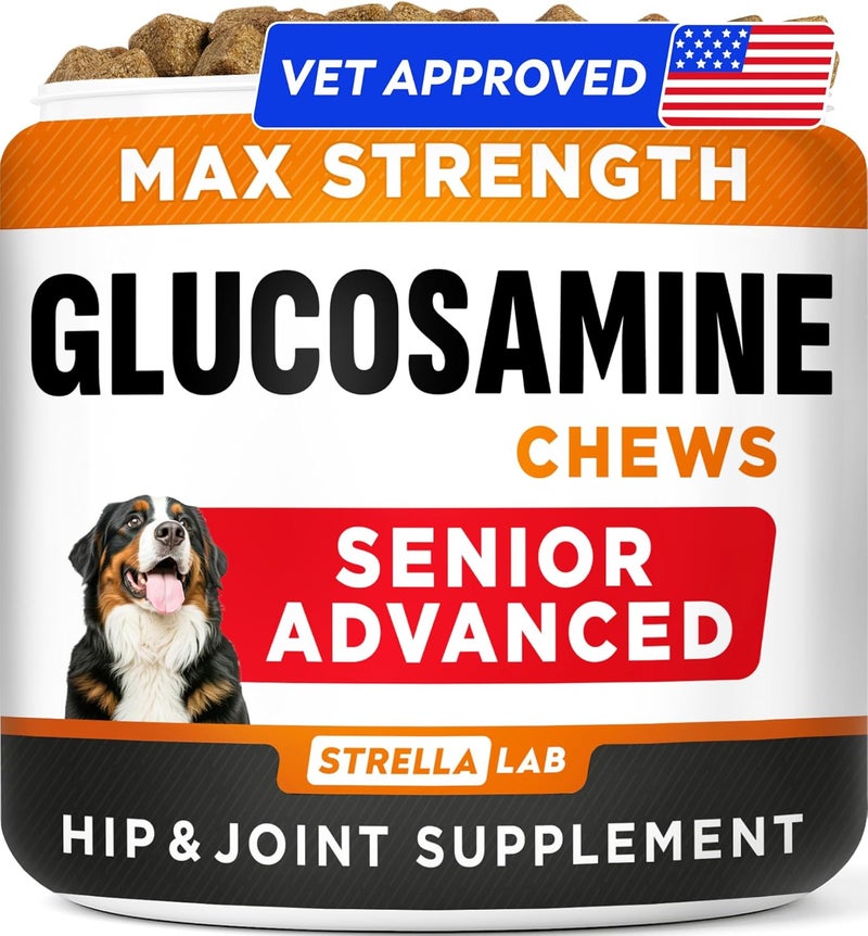 StrellaLab Senior Advanced Glucosamine Chondroitin Joint Supplement for Dogs - Hip & Joint Pain Relief Pills - Large & Small Breed - Hip Joint Chews Canine Joint Health - Chews Older Dogs - Chicken Flavor-120Ct - Image 1