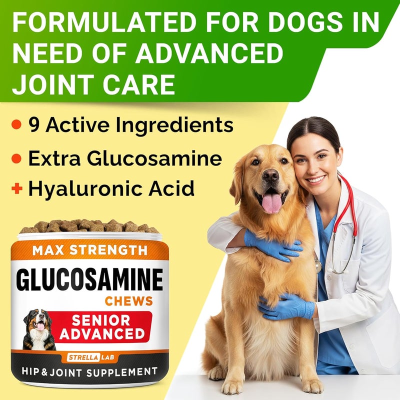 StrellaLab Senior Advanced Glucosamine Chondroitin Joint Supplement for Dogs - Hip & Joint Pain Relief Pills - Large & Small Breed - Hip Joint Chews Canine Joint Health - Chews Older Dogs - Chicken Flavor-120Ct - Image 5