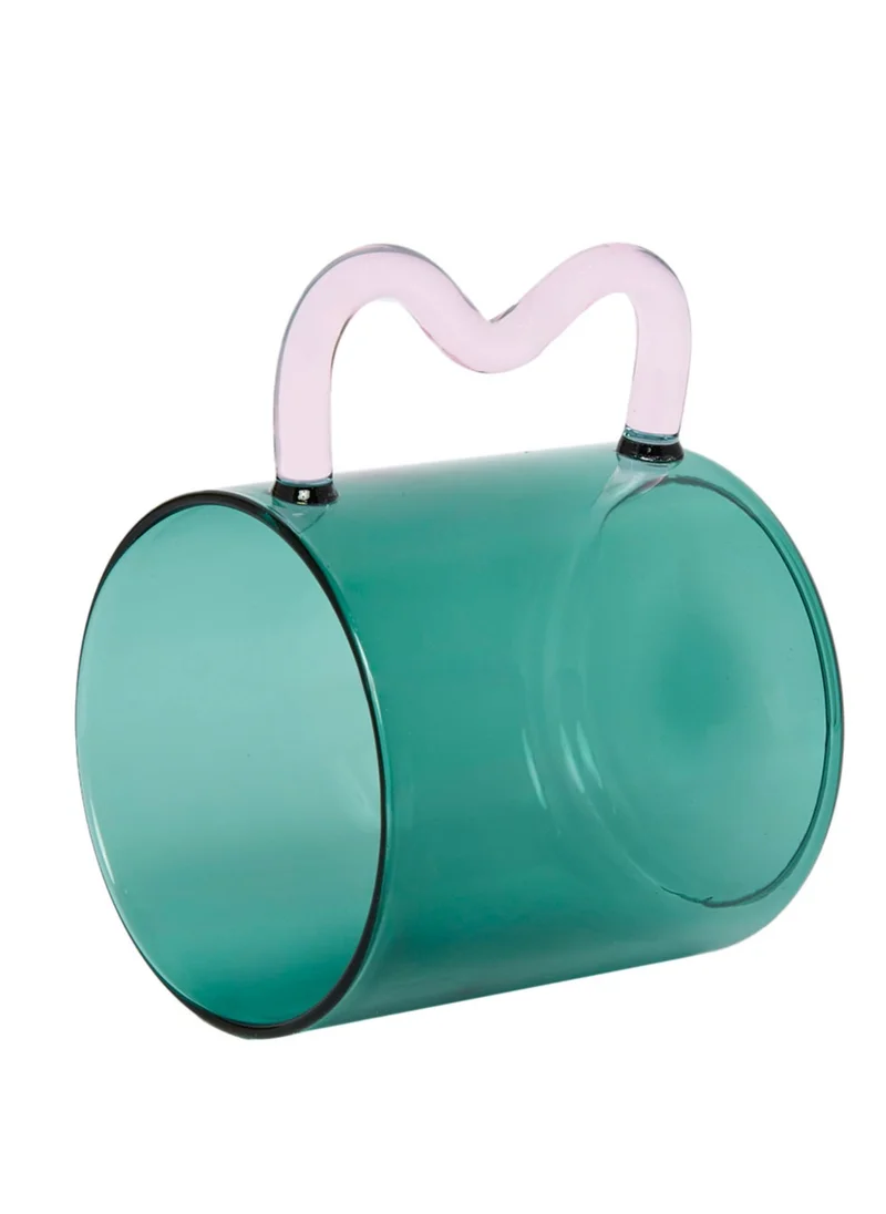 Prickly Pear Decor Curve Handle Glass Mug, Green