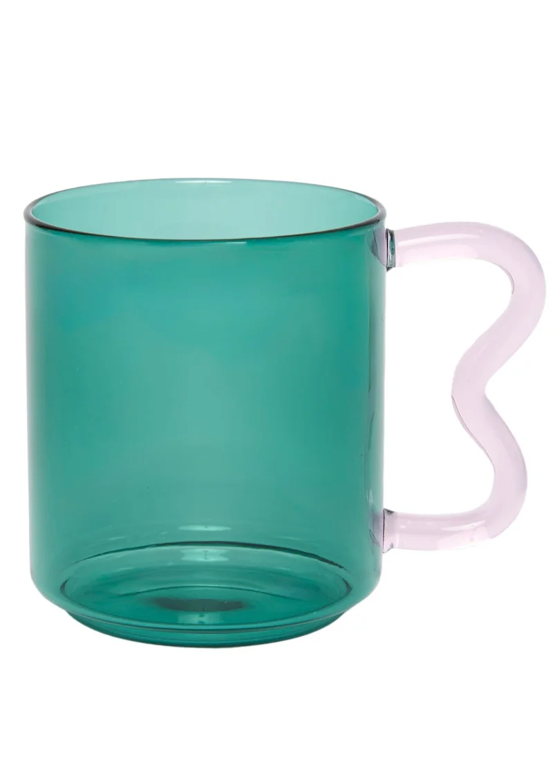 Prickly Pear Decor Curve Handle Glass Mug, Green