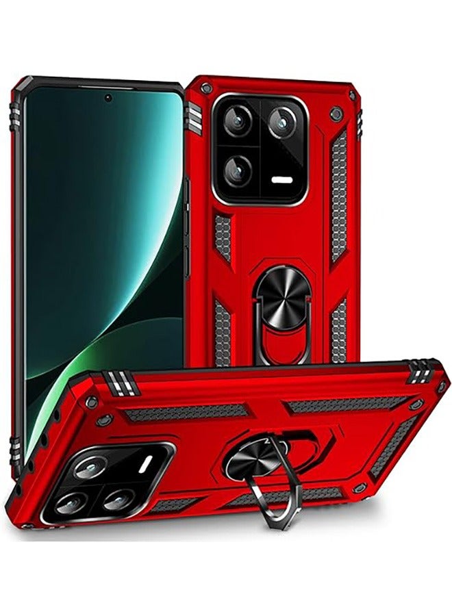 Case for Xiaomi 13 Pro,Shockproof Case ,Anti-Fall Drop Protection ,Tough Armor Hard Phone Cover,Integrated 360 Degree Rotating Ring Kickstand, Red - Image 1