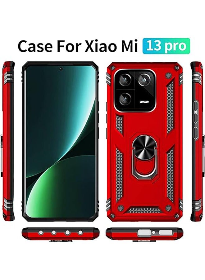 Case for Xiaomi 13 Pro,Shockproof Case ,Anti-Fall Drop Protection ,Tough Armor Hard Phone Cover,Integrated 360 Degree Rotating Ring Kickstand, Red - Image 2